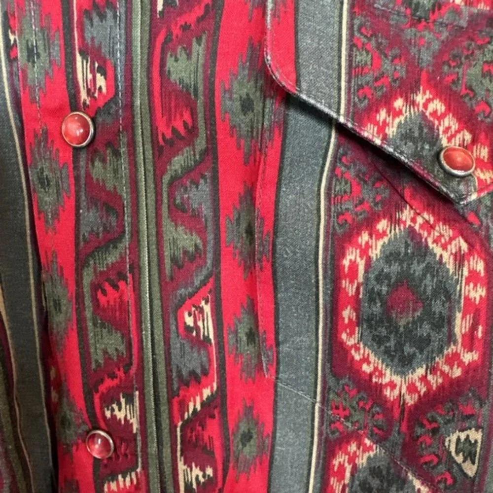 Vtg‎ Ruddock Bros Aztec Pearl Snap Shirt Red Pearl Snaps Western 17/34 Xl Tails - Picture 3 of 16